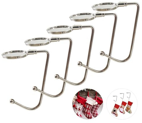 GWAWG Christmas Stocking Holder,5 PCS Stocking Hooks,Stocking Hangers for Fireplace,for Christmas Party Decoration