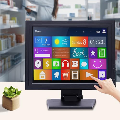 Futchoy Kassenmonitor 15 Zoll Registrierkasse Touchscreen Monitor USB POS LCD Registrierkasse Kassensystem für Computer VGA USB Kassierer Restaurant Bar Kaffee Donut Store Menü bestellen
