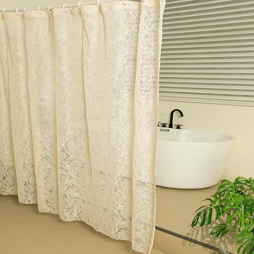Mightree Rideau de Douche Vintage en Dentelle Transparente pour Salle de Bain, Ferme ou Salon – Décoration de Style Floral campagnard français – 180 x 180 cm – 1 Panneau