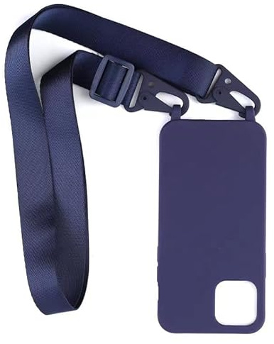 PuYu Zhe Compatible With iPhone 16 Case,Soft Matte Silicone TPU Crossbody Cover with Adjustable Neck Cord Lanyard Strap,Slim Stylish Shockproof Lanyard Case-Dark Blue