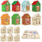 WEDNOK 14 Sets Lebkuchenhaus Bastelset Kinder Lebkuchenmann Holz Bausatz 3D Weihnachten Kreativsets Holzbausatz Basteln DIY Holzbastelset zum Bemalen für Jungen Mädchen Weihnachten