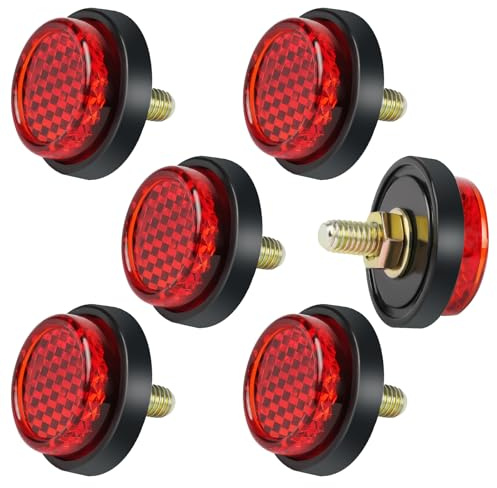 AYBUY 6Pcs Round Motorcycle Reflectors, M5 Screw Mount Safety Reflectors | Red Light Warning Reflector, 24mm Mini License Plate Reflectors, for Motorcycle Bicycle Trailers Gate Posts