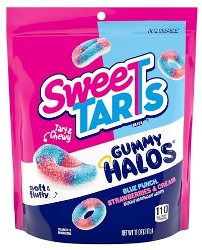 SweeTARTS Halos, bonbons, punch bleu et fraises et crème, tarte et moelleuse, doux et moelleux, 325 ml
