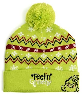 United Labels Grinch Wintermütze mit Bommel Feelin Grinchy, Grün, Strickmütze für Damen und Herren, Bommelmütze Unisex, Wollmütze