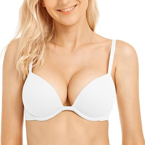 WingsLove Push Up Bra Sexy Deep V Plunge Add 2 Cups Bras Underwire T-Shirt Bra Multiway (Snow White,34B)
