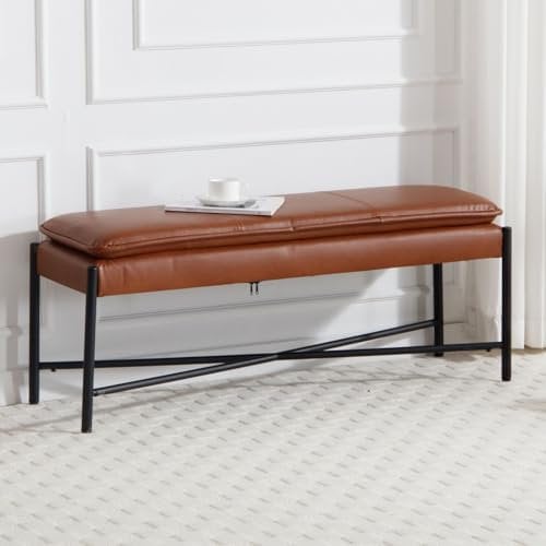chairus Gepolsterte Sitzbank Polsterbank für Wohnzimmer Ottoman für Eingangsbereich PU Leder Esszimmerbank Bettbank für Flur Schlafzimmer (Braun)