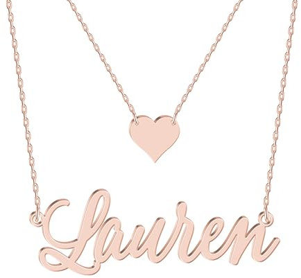 UMAGICBOX Personalized Layered Choker Name Necklace for Women, Mom - Rose Gold Plated Sterling Silver or Stainless Steel - Custom Nameplate with Heart - Gift for Christmas, Birthday, Anniversary