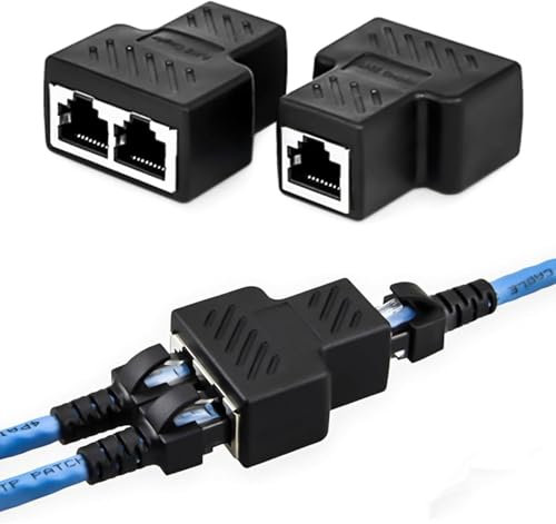 TECHZOCO Adaptador Divisor de Red 1 RJ45 a 2 RJ45, Duplicador RJ45, Ethernet Splitter, Divisor Ethernet RJ45, Splitter de Red, Apto para Cat 5 / Cat 5e / Cat 6 / Cat 7, 8P8C, hasta 100 Mbps, 1 Unidad