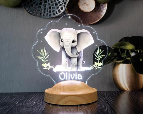 Geschenkelampe LED-Nachtlicht – Individuelle Acryl-Lampe für Babys und Kinder –zur Geburt oder Weihnachten (Elephant)