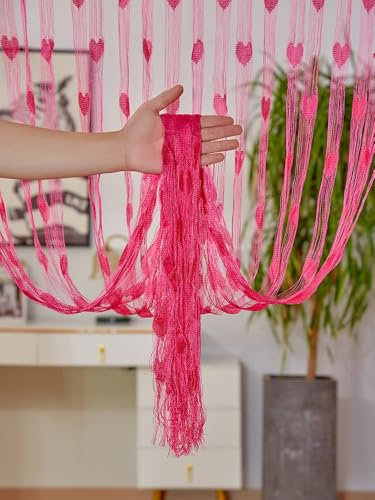 1 Stück Fadenvorhang mit Herz,Fliegengitter Raumteiler,String Türvorhang Fensterdekoration,Dekorative Gardine,Wohnaccessoires,Schaufensterdekoration,für Party,Hochzeit,Café,Restaurant,Rosenrot