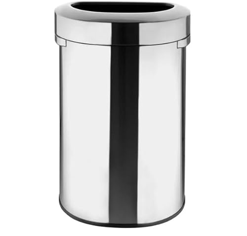 Bolero HT463 Abfalleimer in D-Form mit offenem Deckel, gebürsteter Stahl, 86 l