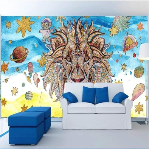 Cartoon Animal Lion Papier Peint 3D Intissé Bureau Salon Canapé Chambre Fond Décoration Murale-300cm×210cm