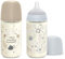 Suavinex, Pack Biberons en Verre de 240 ml. Biberon avec Tétine Symétrique SX Pro en Silicone, Anticoliques, Biberon avec Tétine à Débit Moyen (M), Pour Bébés +3 Mois, Wonderland Bleu, Beige