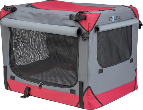 Foxdevil by xonic® Faltbare Hundebox/Katzenbox für mittelgroße Tiere – Hundetransportbox Auto und Zuhause – Transportbox Hund – Hundebox Auto Kofferraum (Rot, L)