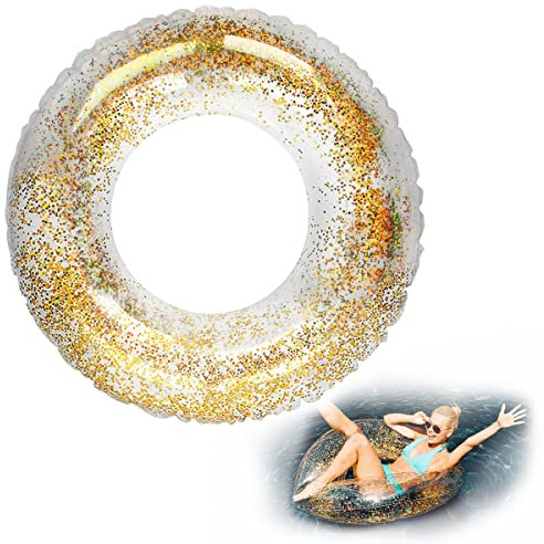Schwimmring, shallyong Schwimmring Durchsichtig, Schwimmringe Glitzer, Schwimmreifen Erwachsene, Schwimmreifen Aufblasbar, Schwimmen im Sommer, Strand, Pool Spielzeug