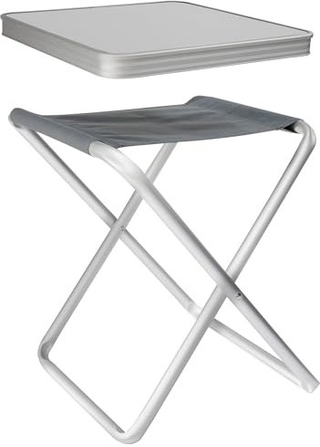 Alu Hocker mit MDF Tischplatte Tablett 40x40x47cm Aluminium Klapphocker Campinghocker Falthocker Angelhocker Campingtisch Wohnmobiltisch Wohnwagentisch klappbar handlicher Beistelltisch