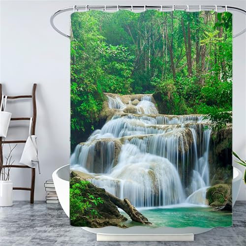 Bianco Tenda Doccia 90x200 cm, Tenda per Doccia Autunno Motivo Disegno, Impermeabile Tende con 12 Anelli, Orlo Ponderato, Lavabile, Facile da Pulire,Shower Curtain per Dormitorio Famiglia Decor YL-365
