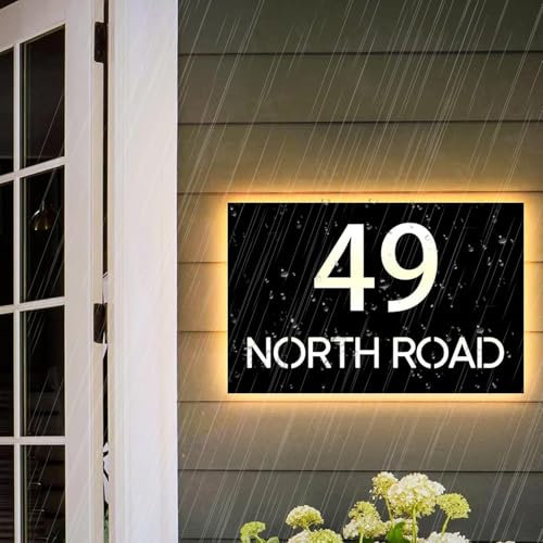 Custom Backlit LED House Signs, Customizable Waterproof Illuminated Plaques, Personalized Lighted Address Light Up Numbers Sign for Exterior