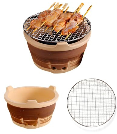 PQPQLI Kleiner Holzkohlegrill-Campingkocher - Holzkohlekocher Für Drinnen Und Draußen - Tischgrill - Tragbarer Lehmgrill-Grillofen Für Grillen Im Freien, Camping Und Reisen(L)