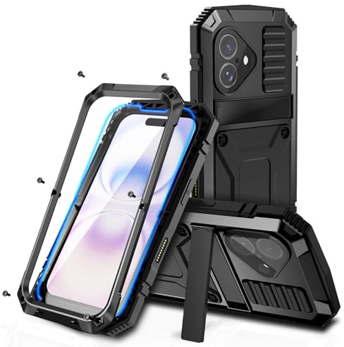 Lunivop Schutzhülle für iPhone 17 hülle 6.3 '' 2025, Metall Schwerlast Panzer, mit Eingebaute Displayschutz, Ständer Handyhülle 360° Ganzkörper Robustes, für 17 Schwarz