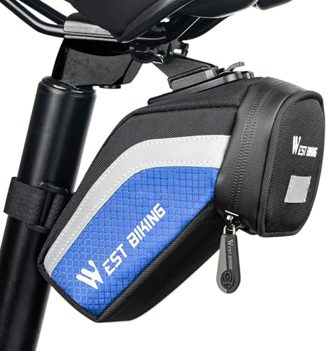 ZIMAOER Satteltasche für Fahrrad – wasserdichte Fahrradtasche unter dem Sattel, Robuste Satteltaschen für Rennrad, Mountainbike, E-Bike und Stadtrad, Nylon & PU (Blau)