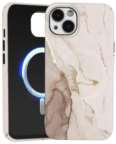 Saqmkil für iPhone 14/iPhone 13 Magnetisch Hülle für Magsafe, Aesthetic Marmor Mode Muster Motiv Design Silikon Handyhülle Süßes Mädchen Frauen Stoßfest Schutzhülle für iPhone 13 6,1'' Case, Beige