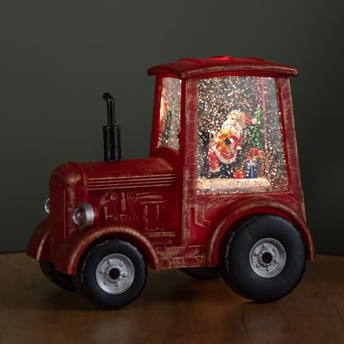 15cm Battery Operated Light up Christmas Tractor Water Spinner with Santa and LEDs