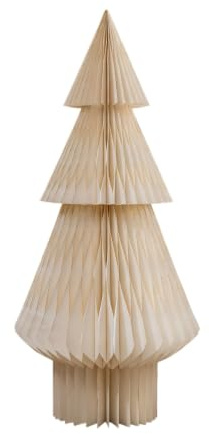 GILDE Dekoobjekt Honeycomb Tannenbaum aus Papier - glitzernd - geometrisches Muster - Creme - Höhe 152cm x Ø 72cm - Weihnachtsdekoration