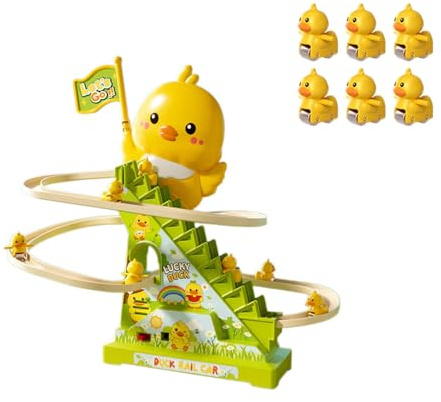 HuadaXtai Petit Toboggan En Forme de Canard, Montagnes Russes Amusantes En Forme de Canard à Assembler avec Musique, Jouet éducatif pour Enfants Garçons et Fill, 6 canards