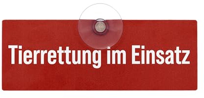 Tierrettung im Einsatz Schild fürs Auto mit Saugnapf – gut sichtbares Autoschild für Tiernotrettung, Tierschutz, Tiertransport und Tierretter – UV-beständiger Aluminium-Verbund – 18 × 6,5 cm