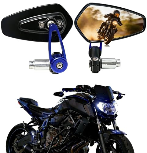 FRICYGAO Motorrad Lenkerendenspiegel, 7/8 22mm Universal Motorrad Rückspiegel für GROM MSX125 Z650 Z750 Z800 Z900 MT-03 MT-07 FZ-07 MT-09 FZ-09 MT-10 FZ-10 MT-25 SV650 SV1000 (Blau)