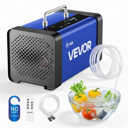 VEVOR Generatore di Ozono Professionale 45000 mg/h, Ozonizzatore Commerciale con Avvio Ritardato di 15 s, Modalità Acqua con Doppio Tubo, Touchscreen LCD, per Auto, Animali Domestici, Fino a 350 m²