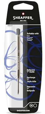 Sheaffer T' Style 99337 Original Refill for Ballpoint Pen, Medium Point, Compatible with Shaeffer Taranis, Safaris and Stylus Ballpoint Pens, 1 Pack, Black