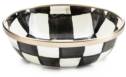 MACKENZIE-CHILDS Enamel Relish Dish, Small Serving Bowl for Entertaining, Black-and-White Courtly Check