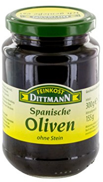 Feinkost Dittmann Geschwärzte Oliven ohne Stein, 155 g