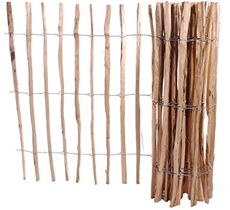 Staketenzaun 90cm hoch aus Kastanie, 460cm lang im Abstand von ca. 8,5cm - Rustikaler Naturzaun