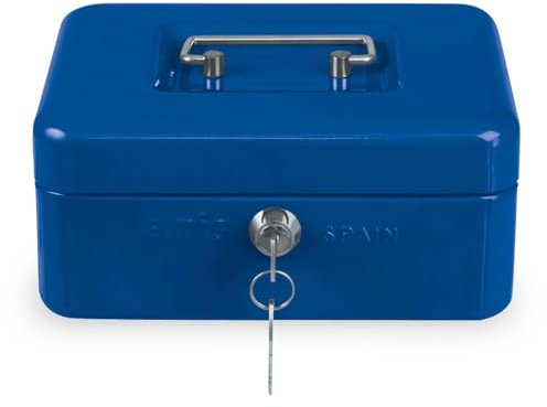 Amig - Sicher | Geldkassette | Safe für Geld, Scheine und Münzen | Mit Münzfach und 2 Schlüsseln | Stahl | Farbe: Blau| 300 x 240 x 90 mm