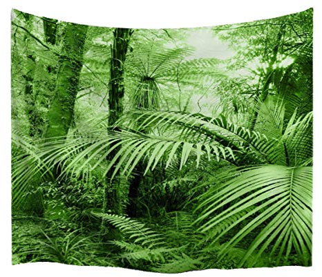 A.Monamour Wanddekor Wandbild Vorhang Wandteppiche Tropische Palme Blatt Grün Wald Wilden Dschungel Natur Landschaft Fotodruck Stoff Wandteppich Wandbehänge Für Schlafzimmer 180X230Cm / 71 X 90
