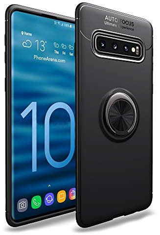 NALIA Ring Hülle kompatibel mit Samsung Galaxy S10, Schutzhülle Cover magnetische Silikon Handyhülle für KFZ-Halterung 360-Grad Finger-Halter, Dünnes Case Ständer Slim Etui Bumper, Farbe:Schwarz