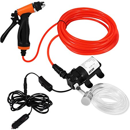 Elektroauto Hochdruckreiniger Pumpe 130PSI DC 12V 80W Autowäscher Reinigungsmaschine mit Sprühpistole und 1,2/6m Schlauch zum Blumengießen, Autoputzen, Reinigen von Klimaanlagen