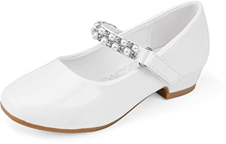 Stelle Girls Dress Shoes White Flower Girl Shoe Mary Jane Low Heels for Wedding (Toddler/Little/Big Kid)(T17-White, 11ML)