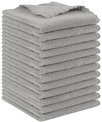 SUNLAND Microfiber Face Makeup Remover Cloth Reusable Facial Cleansing Towel Ultra Soft Face Washcloth 11inchx 11inch (12pack, Grey)