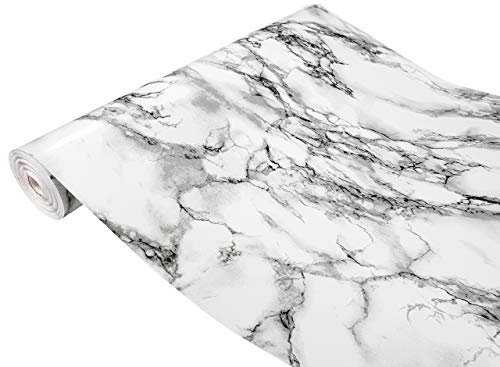 DecoMeister Klebefolie in Stein-Optik Möbelfolie Selbstklebende Steinfolie Deko-Folie Steindekor Selbstklebefolie Stein Folie für Möbel Fertigrolle 90x490 cm Marmi Marmor Schwarz-Weiß