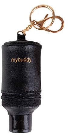 Taschen-Anhänger mit integriertem feuchtigkeitspendendem Hygienegel von mybuddy. Exklusives Accessoir zur Reinigung und Pflege der Hände.