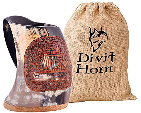 Divit Viking Fini Naturel Corne à boire Chope (Ship, Polished)