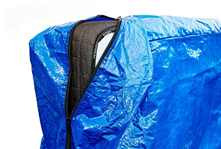 Mattress Cover for Moving - Re-usable Thick Strong Zippered Wrap with Double Stitching - Mattress Protector & Carrier Storage Bag with Waterproof PE Tarp Case - Blue - Double