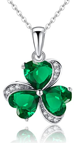 VONSSY Green Emerald Birthstone Gemstone Necklace | Oval Rectangle Waterdrop Crystal Diamond Pendant | Platinum/Rose Gold Chain Vintage Prom Statement Jewelry Gift for Women Daughter Girlfriend 18