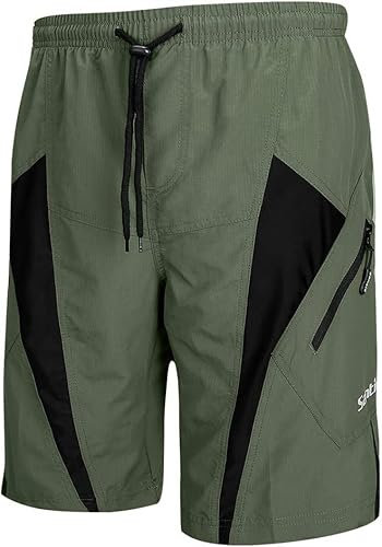 Santic MTB Hose Herren Kurz Fahrradhose Radhose Sitzpolster Mountainbike Hose Radsportshorts Atmungsaktiv Bike Shorts Grün L