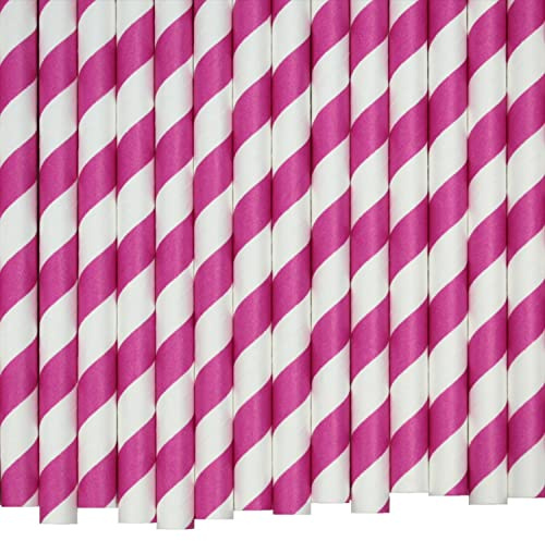 Pink & White Striped Paper Straws (10mm x 200mm) - Pack Size 200 - FSC Certified/Food Safe/PFAS Free/Biodegradable/Eco-Friendly/Durable/Ideal for Milkshakes & Smoothies