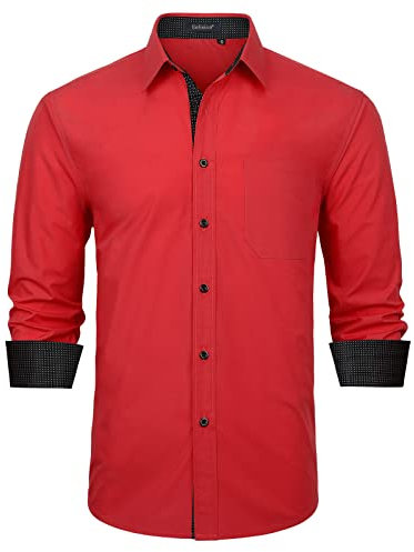 Enlision Mens Shirts Red Dress Shirt Long Sleeve Button Down Formal Shirts Casual Business Regular Fit Wedding Work Non Iron Shirt XXL